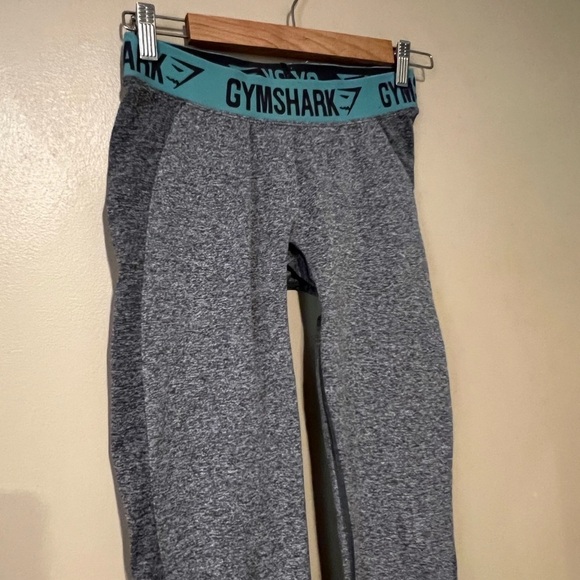 Gymshark Gray/Blue Leggings Low Rise Butt Contour Gym Training Logo Waist, M - Picture 2 of 5
